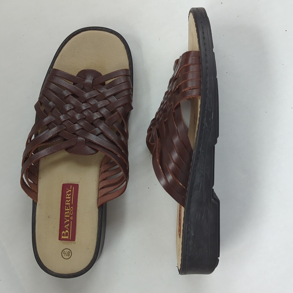 Bayberry Leather Woven Mule Slide Sandal 8.5 Brown Black